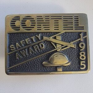 Contel Brass Belt Buckle 1985 Safety Award Anacortes Brass Works Handmade